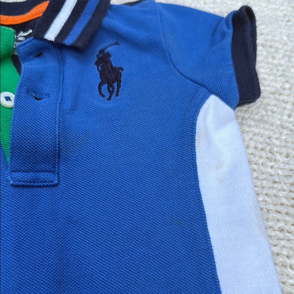 Ralph Lauren Blue and White Baby Polo Romper - Picture 2 of 4